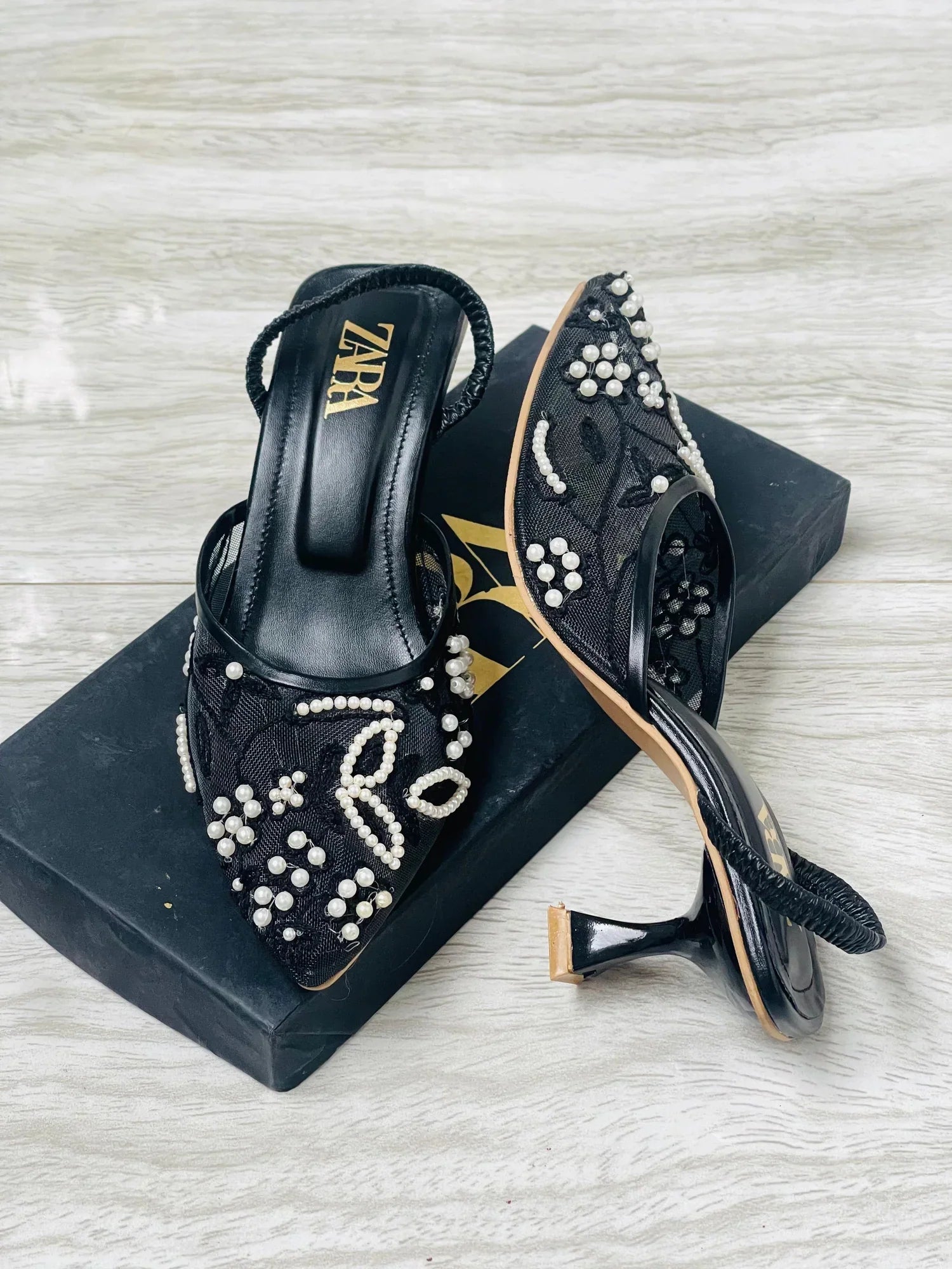ZARA EMBROIDERED NET PUMPS